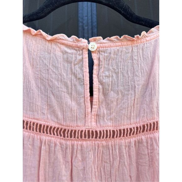 LOFT Women’s Peachy Pink Embroidered Sleeveless Top Keyhole Back Baby Doll Ruffl - Picture 4 of 6